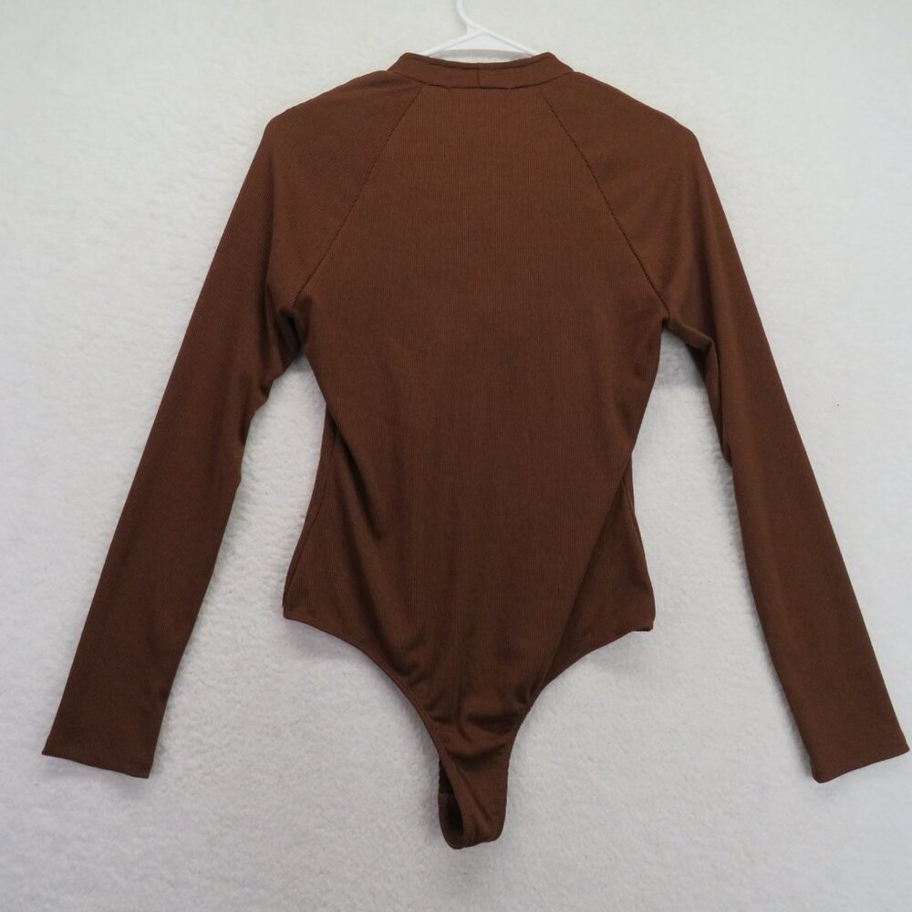 Good Luck Gem Bodysuit Womens Medium Long Sleeve Criss Cross Ribbed Stretch - Picture 3 of 10
